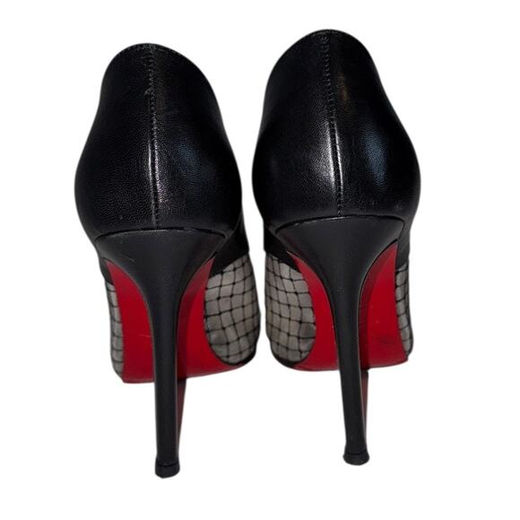 Christian Louboutin Resillana Black Leather & Mesh Peep Toe Heels Size 38.5 - Picture 7 of 13